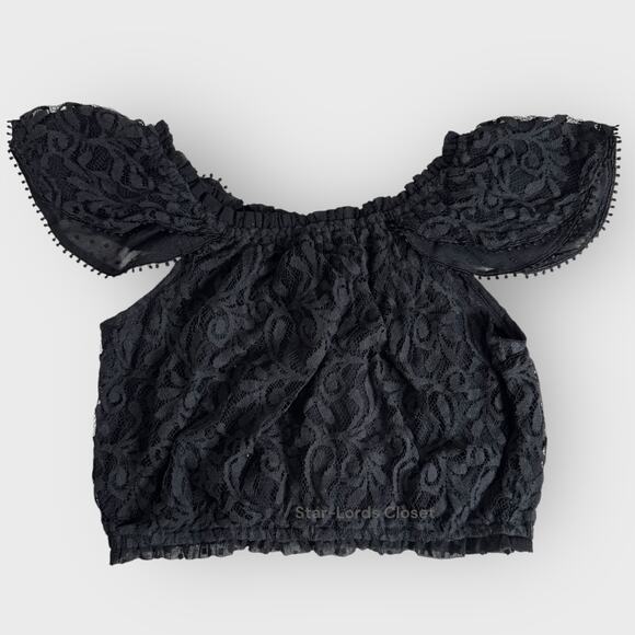 Abercrombie & Fitch Off Shoulder Cropped Top Lace Paisley Pattern Black W Small - Picture 1 of 7